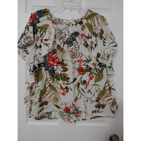 Womens Umgee Floral Ruffle Top sz L - Picture 1 of 5